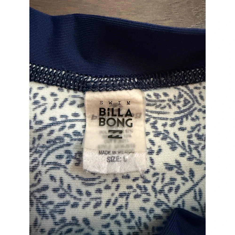 Billabong Rash Guard Womens L Blue White Paisley Long Sleeve Athletic Swim Top